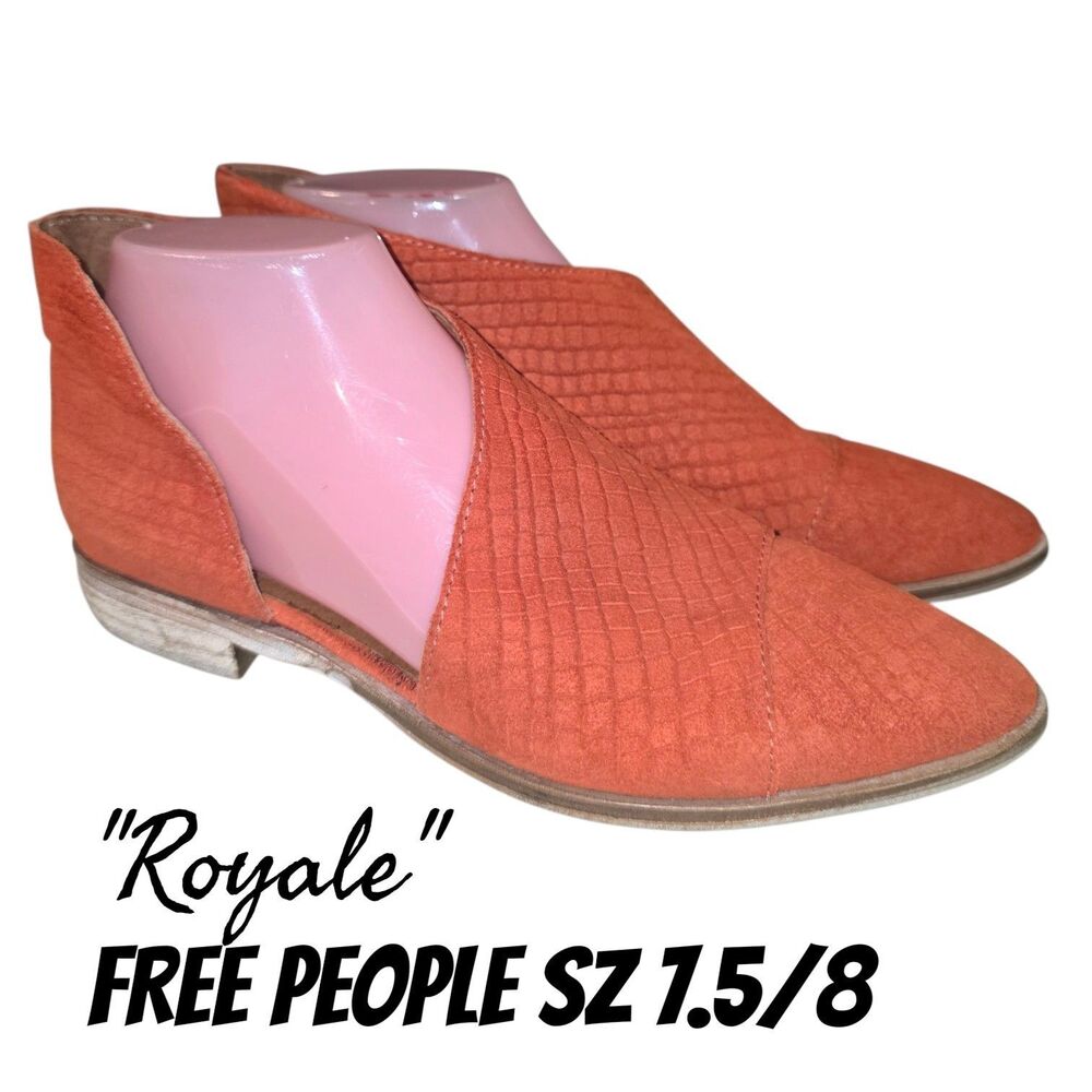 Free People Royale 7.5/8 Faux Snake Textured Orange D’Orsay Pointy Toe Booties